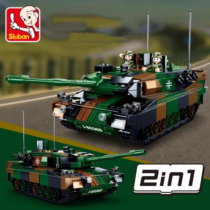 Нетоксичный Sluban 766 деталей Модель основного боевого танка Leopard 2A5 Строительные блоки Масштаб 1/35 Танк ВОВ Набор с Солдатом Армии Игрушки Сделай сам Для Детей Подарки