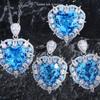 Роскошное ожерелье с подвеской «Любовь» из тяжелого промышленного топаза, кольцо в форме сердца в форме сердца, серьги в форме синего моря, красочный набор сокровищ