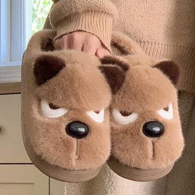 Милые хлопковые тапочки для собак осень-зима для пары утолщенные теплые домашние хлопковые швабры нескользящая мягкая подошва домашние комнатные тапочки с волосами