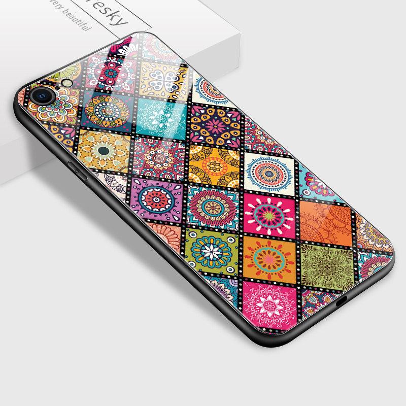 Tempered Glass Phone Case for iPhone Samsung Galaxy Infinix TPU Soft Edge Fashion Geometric Patterns Shockproof Cover