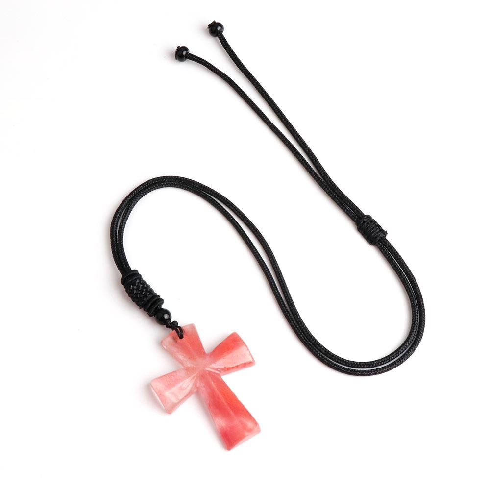 Ожерелье с крестом из агата - полудрагоценный камень, рождественский подарок, цепочка для свитера