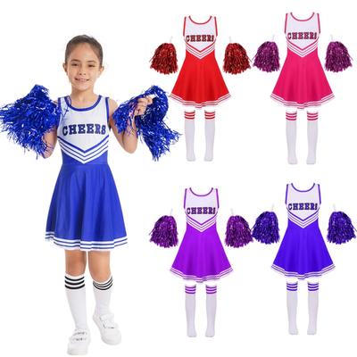 Униформа группы поддержки для девочек, танцевальный костюм, детский наряд болельщика, с круглым вырезом, в стиле пэчворк, танцевальное платье с цветком и носки