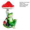 Red Mushroom Drinking Frog Statue Holding Beer Bottle Sitting Frog Resin Figurine Animal Sculpture Indoor Outdoor Garden Decoration Ornament
