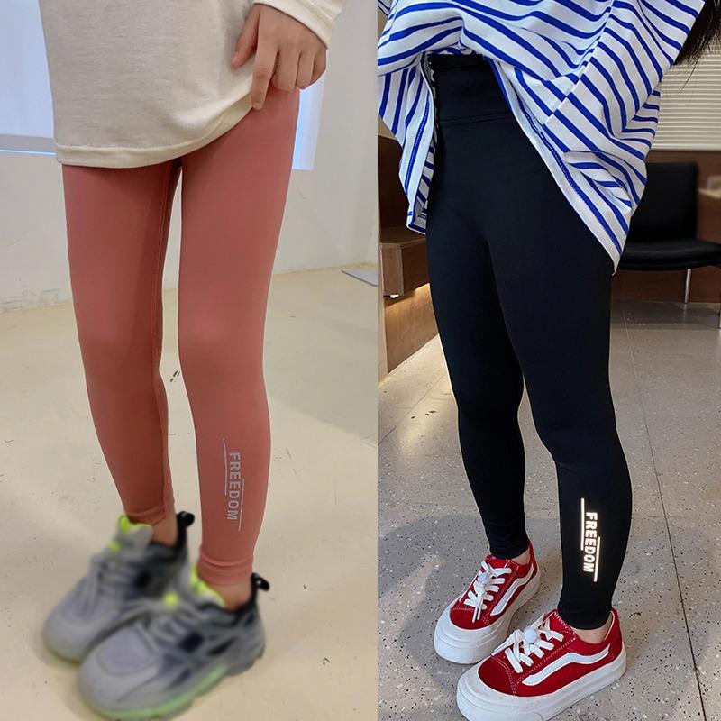 Girls Yoga Pants Letter Print Reflective Design Casual Comfy Pants Gym Leggings