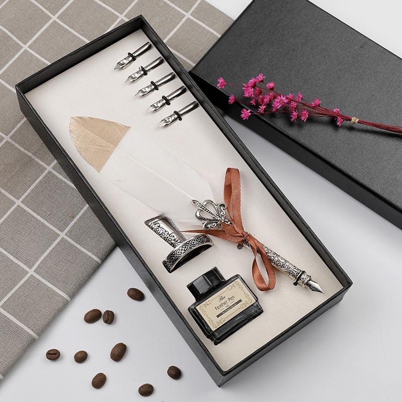 Европейский Ретро Набор для Каллиграфии с Перьями: Перьевая ручка с косым пером, держателем и гравировкой чернилами