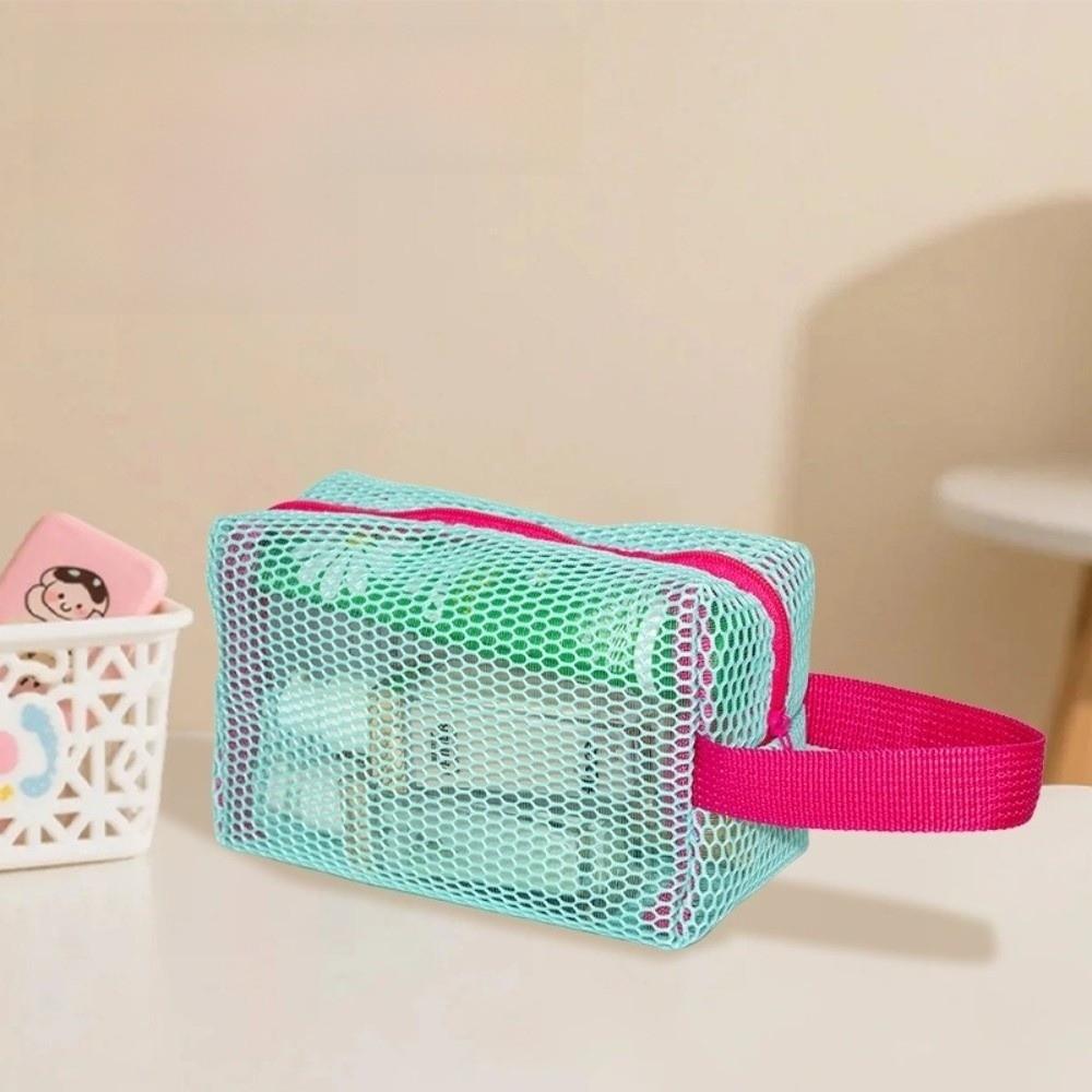 Candy Color Mesh Cosmetic Bag Large Capacity Transparent Storage Pouch with Zipper Internal Pocket