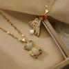 2024 New Fashion Lovely Cute Bear Pendant Gold Color 316L Stainless Steel Chain Necklace AAA CZ Zircon Party Jewelry