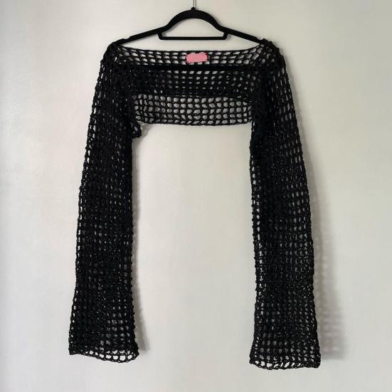 Женский свитер, вязаный крючком, стильный укороченный топ с вырезами