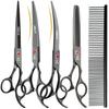 7 Inch Black Pet Grooming Scissors Set Professional Pet Scissors Tools Set Cutting Shear Dense Thinning Scissors Up Down Curved Scissors Set