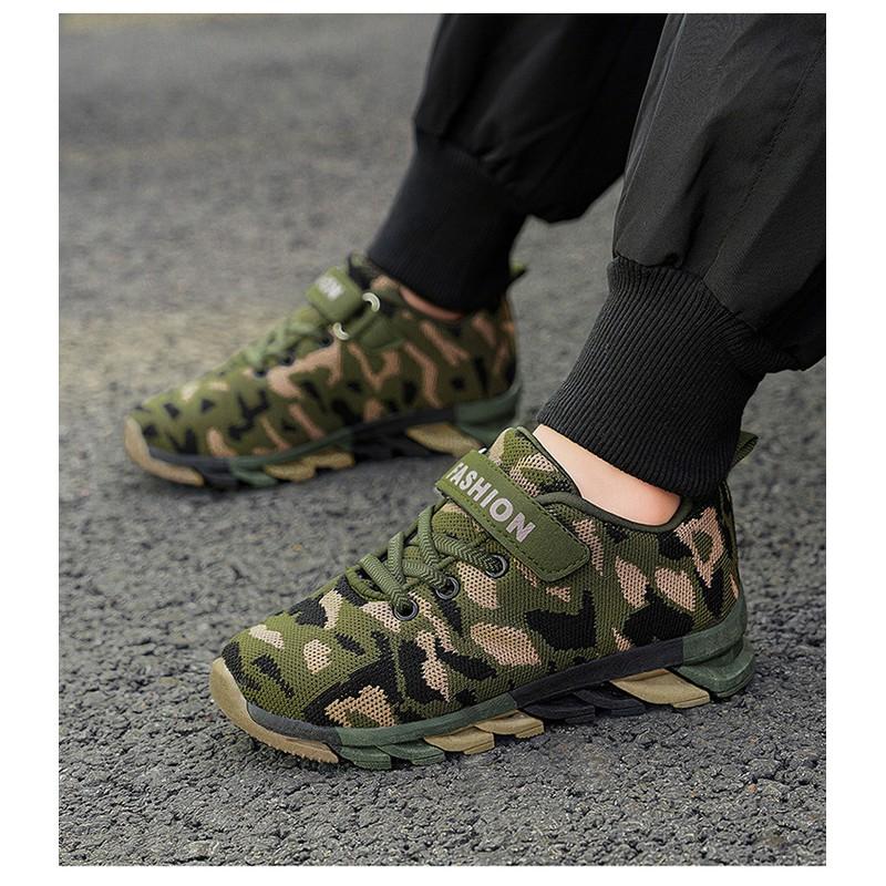 Kids Camo Training Shoes Outdoor Camps Ages 10-15 Breathable Mesh Sneakers With Hook Loop