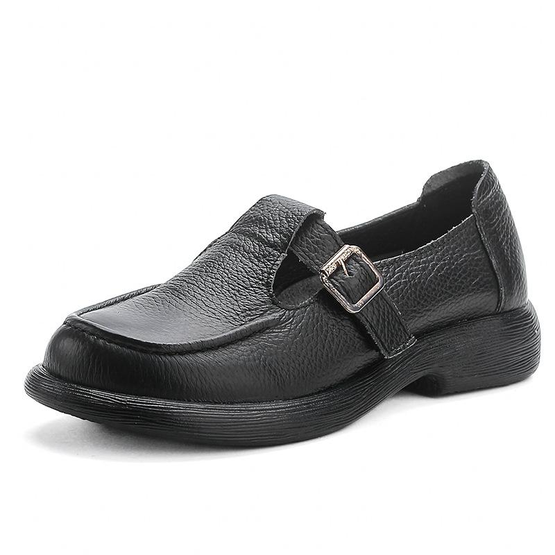 Модные новые балетки с пряжкой из натуральной кожи, женские мокасины с Т-образным ремешком, школьная обувь для студенток, балетки для офиса, женские лаконичные лоферы