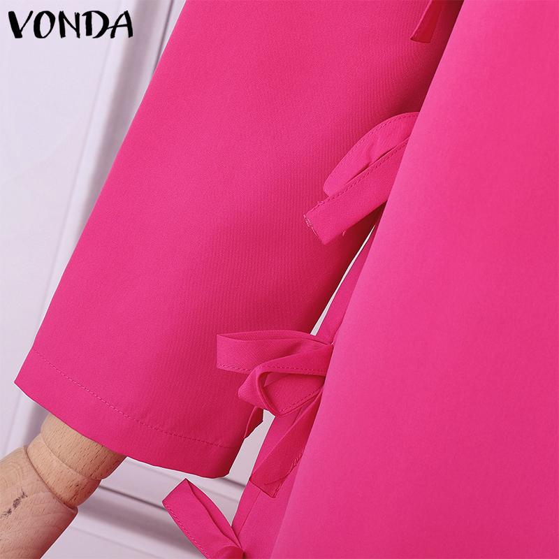 VONDA Женская мода с высоким воротом и длинным рукавом с разрезом, завязанные декоративные платья