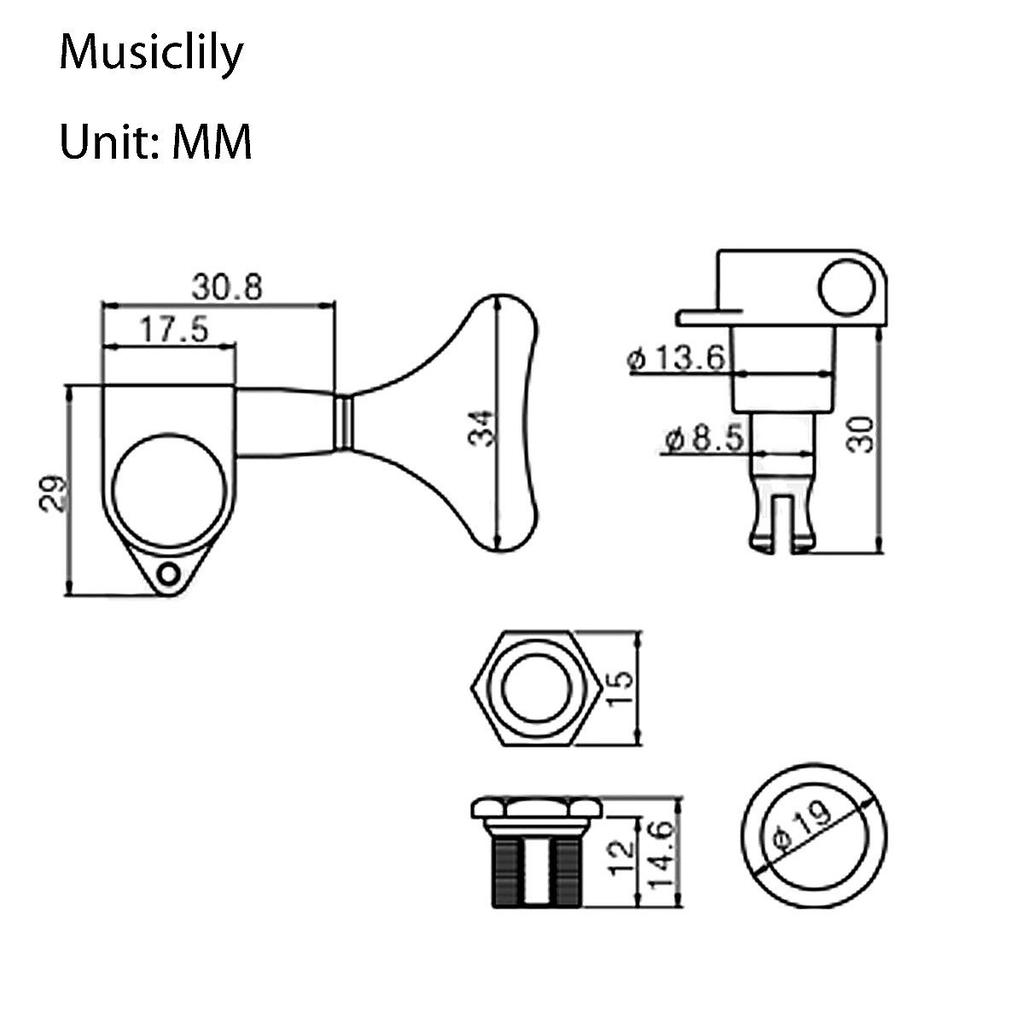 Musiclily Pro Басовые колки для Электробаса Черные L2+R2, Передаточное число 17:1, для 4-струнных Басов в стиле Ibanez,