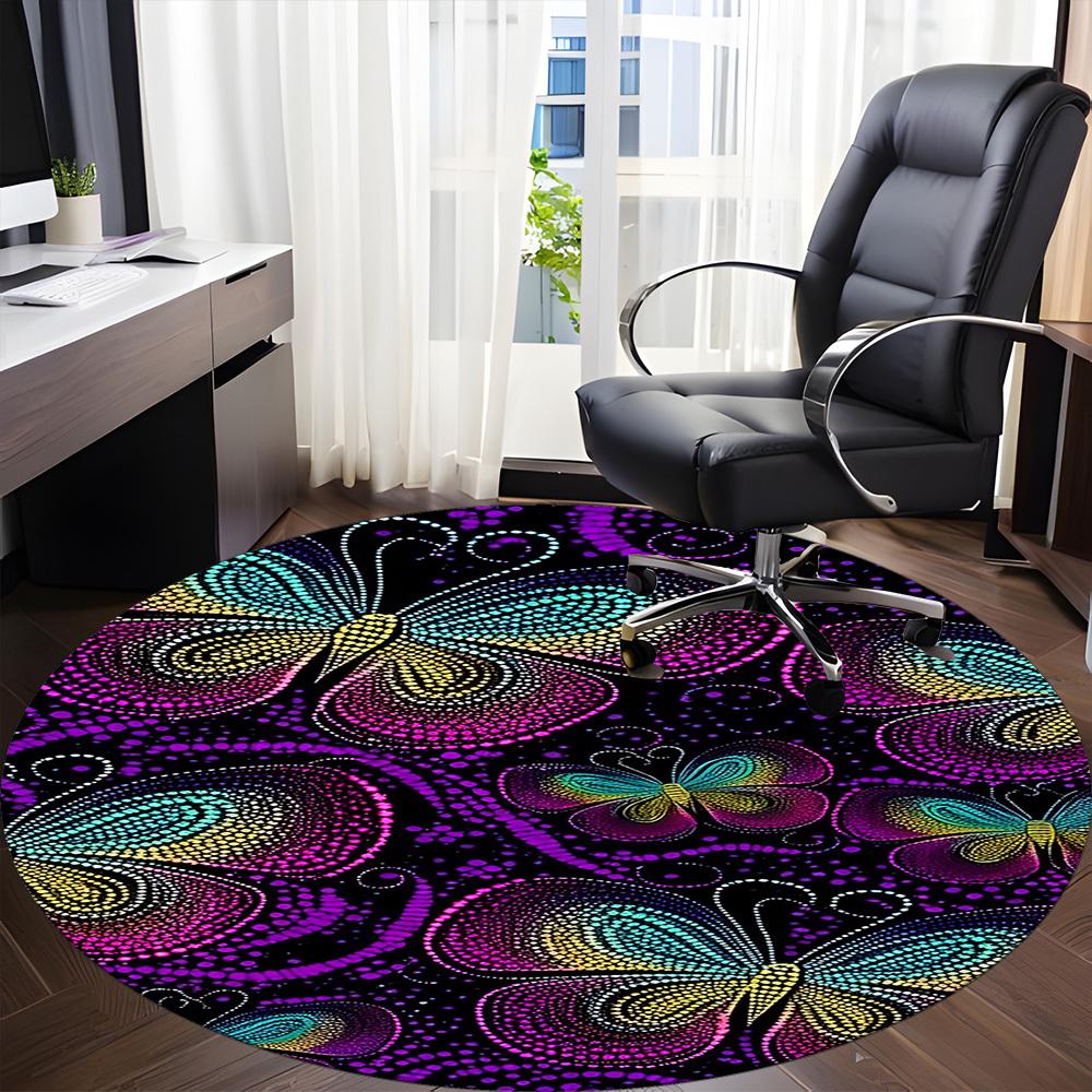 1pc Butterfly Dots Office Round Area Rug, Indoor Mat Suitable ForOffice, Under Office Chairs Bedroom Living Room Home Decor, Room Deco D098