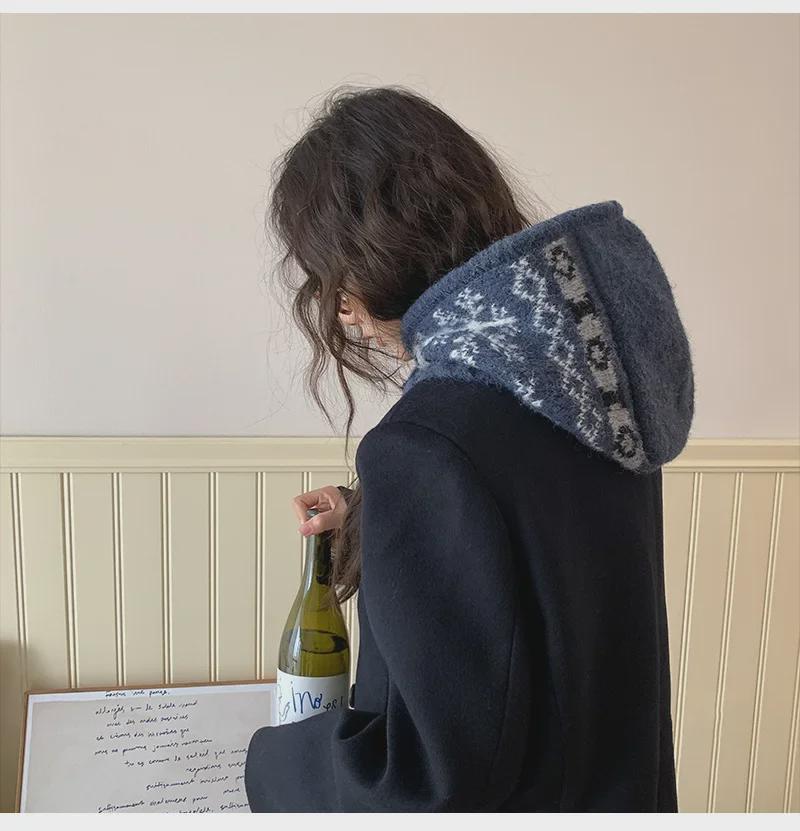 Корейская женская шапка-балаклава со снежинками и защитой шеи