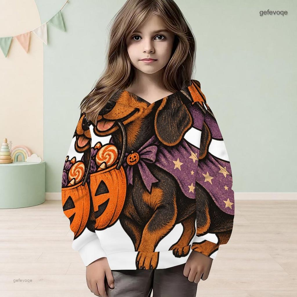 Girls Long Sleeve Hooded Pullover Cute Cartoon Printed Kids Sweatshirt
