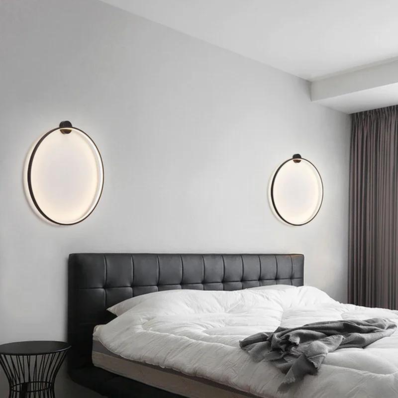 Black Modern Circular LED Wall Lamp Home Designer Home Decor Circle Nordic Wall Light Lustre Living Room Bedroom Wall Sconces