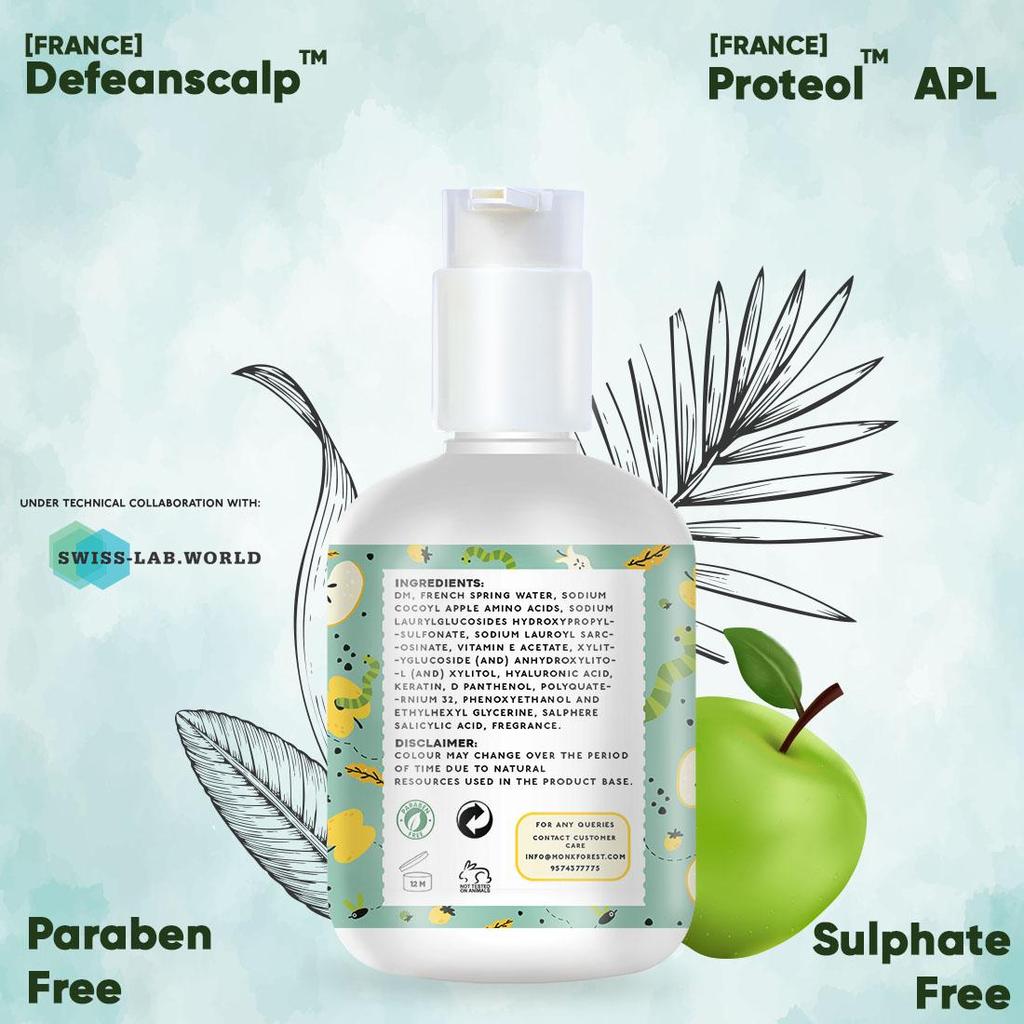 Monk Forest Пенящийся шампунь против перхоти и контроля повреждений Green Apple Без сульфатов и парабенов