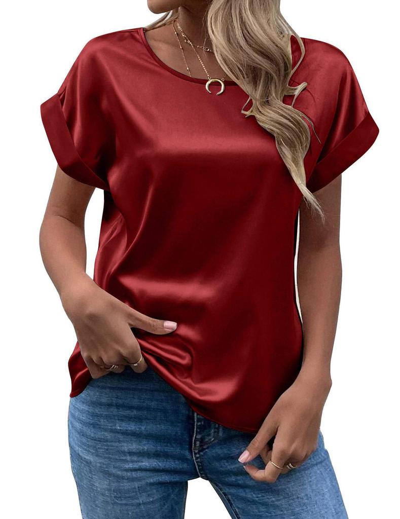 2023 Spring/Summer Women's Short-Sleeve Loose Fit Satin Shirt