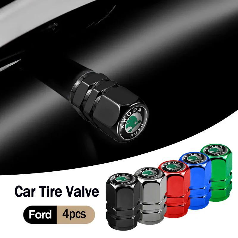 AHUN5 4Pcs Car Tire Valve Caps Metal Dustproof Wheel Stem Cover For Skoda Yeti Kamiq Kodiaq Karoq Octavia Fabia Rapid Vrs Mk3 Superb