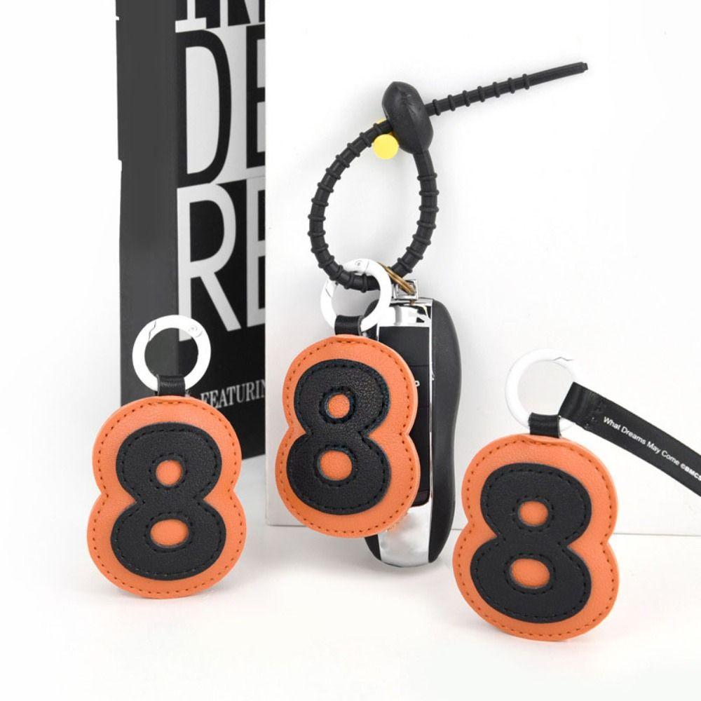 Hand-sewn Number PU Leather Keychain Bag Charm Leather Key Ring Girls Couple Girlfriends