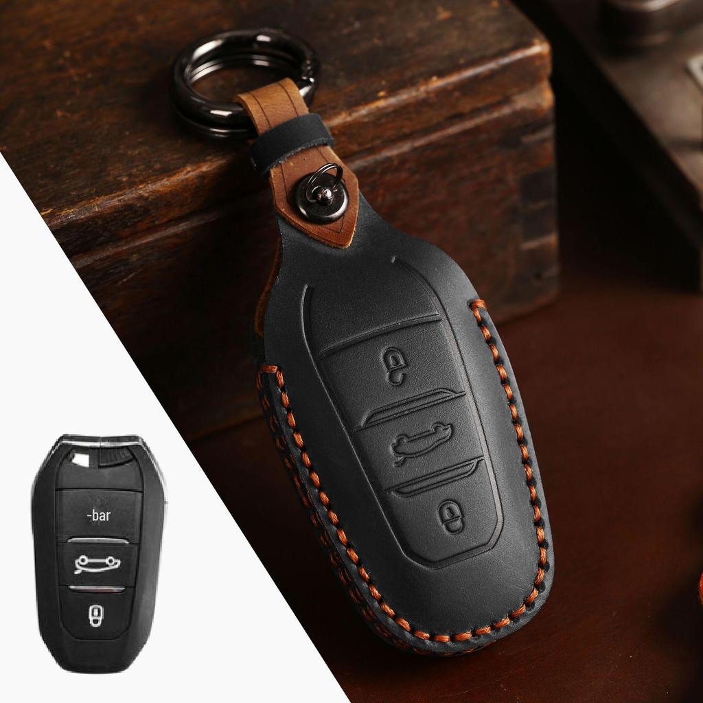 Genuine Leather Hand-Sewn Key Cover for Dongfeng Peugeot & Citroen DS