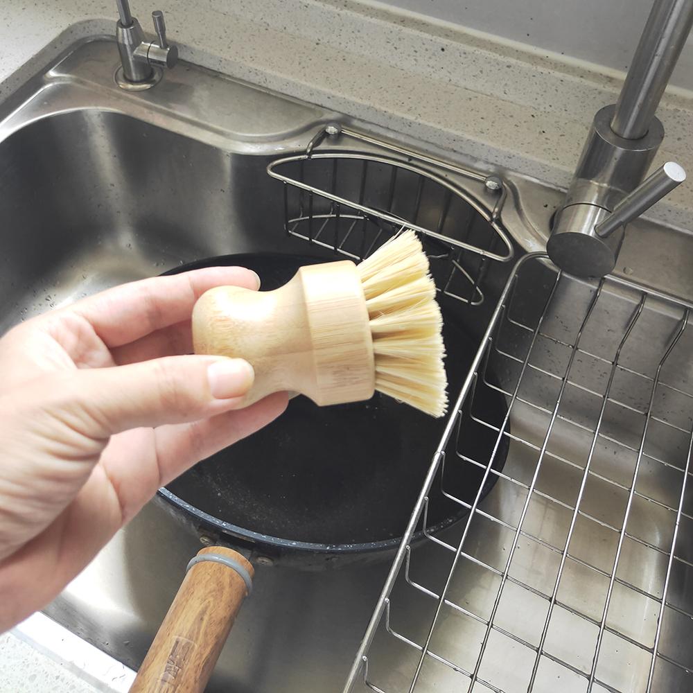 100% Natural Eco-Biodegradable Round Cleaning Brush Sisal and Bamboo Utensils Kitchen Scrubbing Pot Brush
