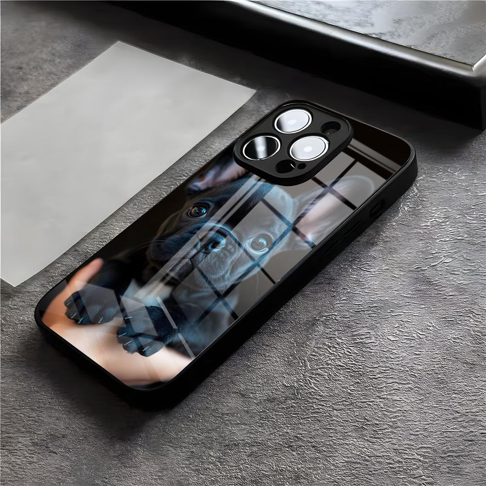 Frenchies French Bulldog Dog Phone Case For IPhone 17 Air 16 E Pro Max 15 14 13 Mini 12 Pro 11 Max Plus Black Glass Cover
