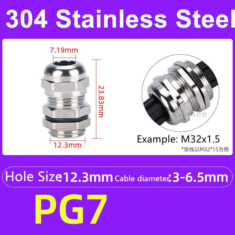1Pcs Waterproof Cable Gland 304 Stainless Steel Glands IP68 PG7 PG9 Metal Joint PG13.5 PG16 Cable Fixing Seal Joint Fit 3-52mm