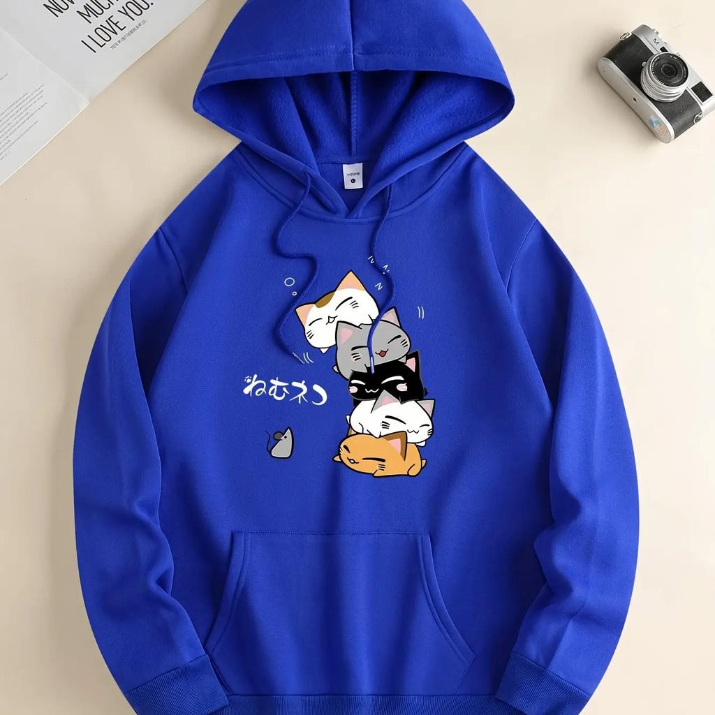 2025 - A cartoon cat and mouse pattern hoodie, men's hoodie, men's casual pullover t-shirt, with pouch pockets, spring hooded