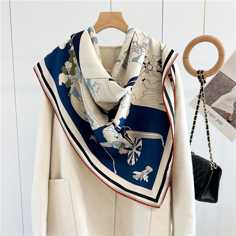 Double Sided Wool Blanket Scarf Shawl 2024 NEW Prints Womens Luxury Pashmina Scarf Shawl Coat Poncho Cape 135x135CM