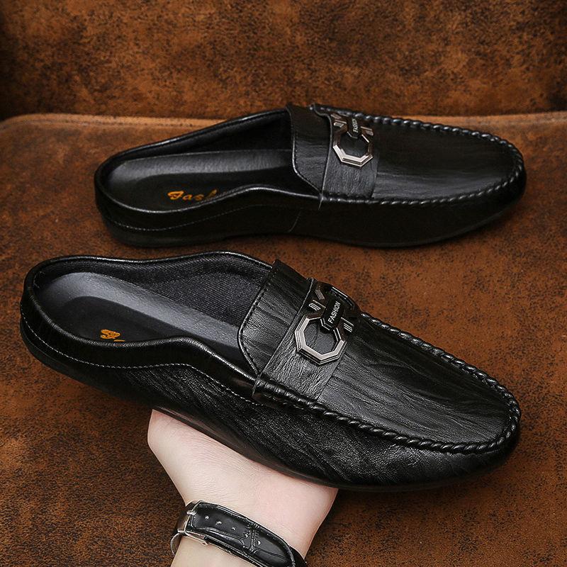 Модная мужская обувь Baotou Half Slippers мужские летние 2024 новые сандалии мягкие мужские туфли для вождения повседневная кожаная обувь