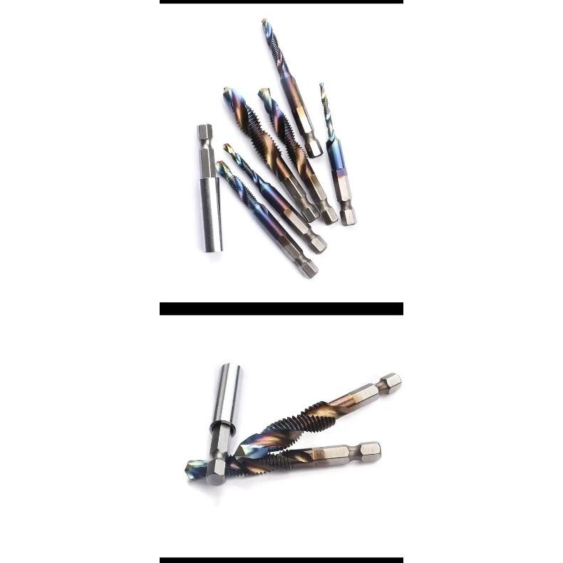 Набор метчиков HSS с хвостовиком 1/4 мм M3-M10, метрическое сверло с метчиком, машинный метчик с синим покрытием Nano
