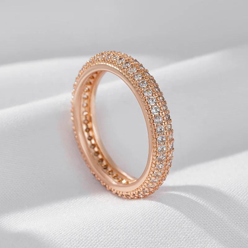 Full Paved Sparkling Double Zircon Golden Glossy Finger Rings for Women Men Luxury Jewelry
