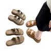 Leather Slippers Women's New Summer Wear One-word Drag Thick-soled Non-slip Beach Sandals