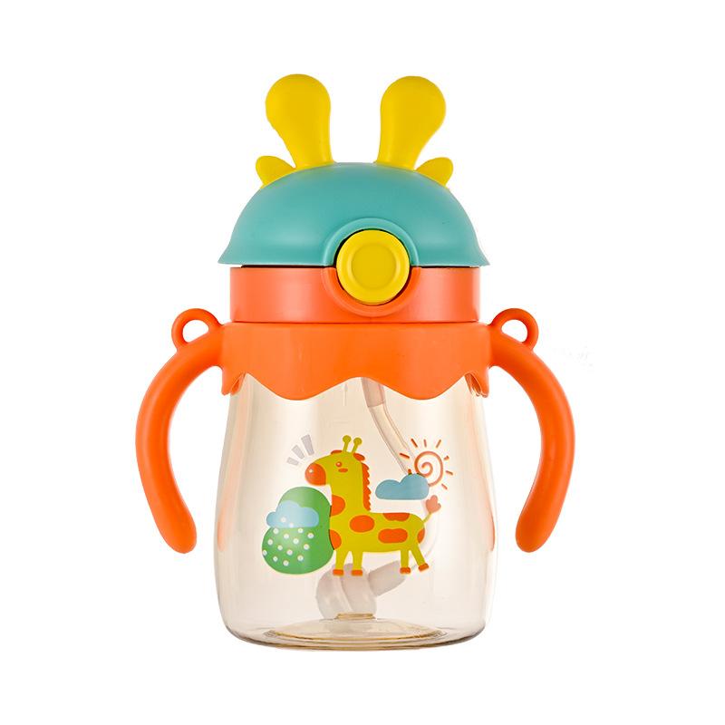 370 мл Мультяшная кружка для детей с трубочкой и ручкой для активного отдыха Легкая для переноски Пластиковый стакан Очаровательная кружка для детского сада