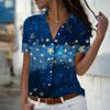 2025 Лето Новая Мода Женская Рубашка с Коротким Рукавом и V-образным Вырезом Повседневная на Пуговицах Топ с Принтом Звезд