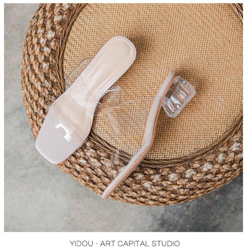 Fashion Transparent Sandals Female 2024 Summer Casual Versatile Slippers High Heels Korean Crystal Heel Temperament Fashion Sandalias