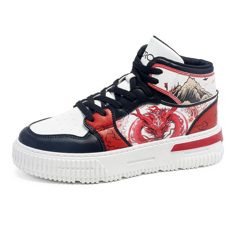 Мужские высокие кроссовки для скейтбординга в китайском стиле, модные женские кроссовки на платформе с принтом дракона, удобные новые повседневные кроссовки для мужчин