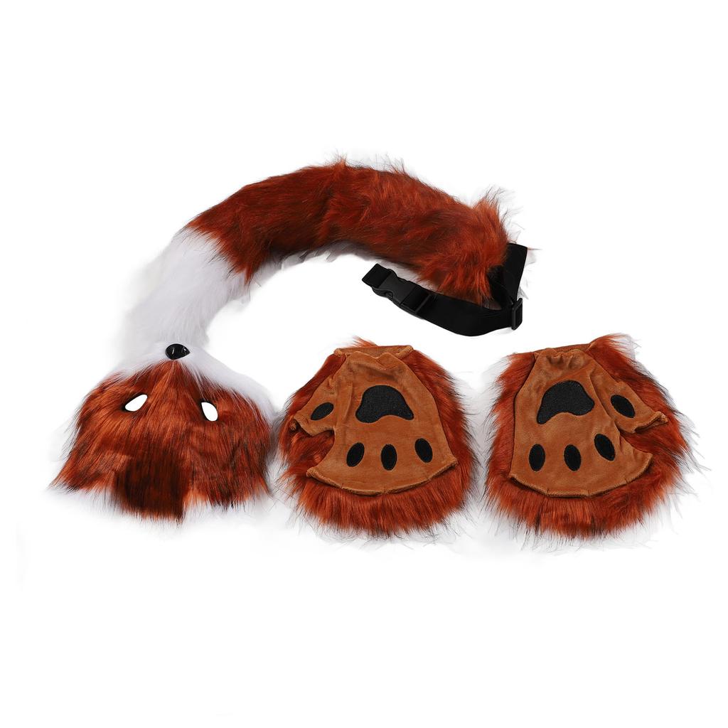 Лисий чехол для лица перчатки хвосты комплект пушистый плюш искусственный мех мягкий приятный для кожи костюм аксессуары животное