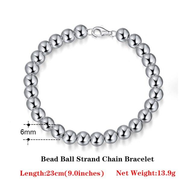 Orsa Jewels 925 стерлингового серебра итальянский 4 мм / 6 мм бусины шарики стрэнд браслет цепь для женщин мужчин браслеты ювелирные изделия оптовая продажа Sb103