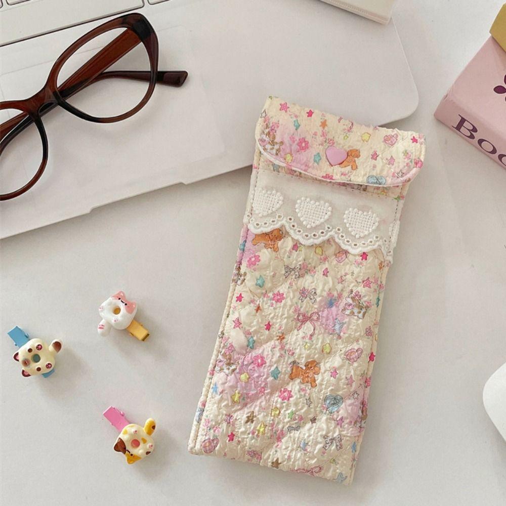 Sweet Cotton Glasses Storage Bag Lace Heart Lovely Eyeglasses Case Lightweight Lipstick Bag  Girls