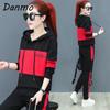 Danmo Women Outfit Korean Loose Hooded Sweatshirt Oversized Fashion Splicing Casual Running Sports Two-Piece Suit Gym Tracksuit