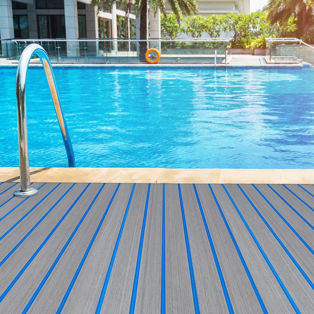Non-Slip Self-Adhesive EVA Foam Decking Sheet, 240x60cm (95"x24"), Gray Blue Stripe Faux Teak Marine Mat for Boat Floor, Yacht