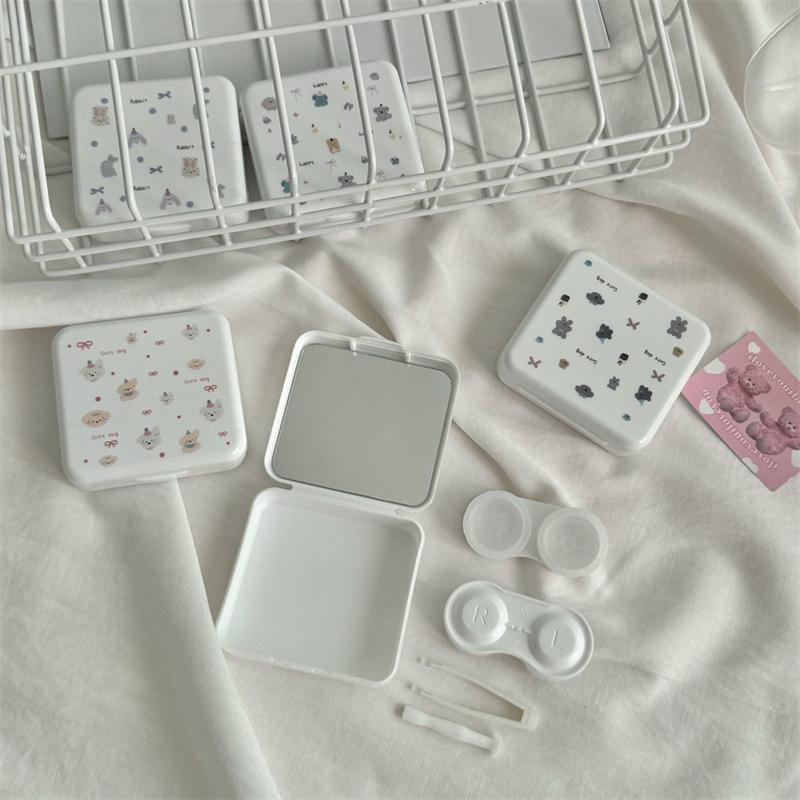 Милые Портативные Мультяшные Контактные Линзы с Зеркалом, Контейнер для Цветных Линз, Бокс для Вечеринки, Путешествий, Набор