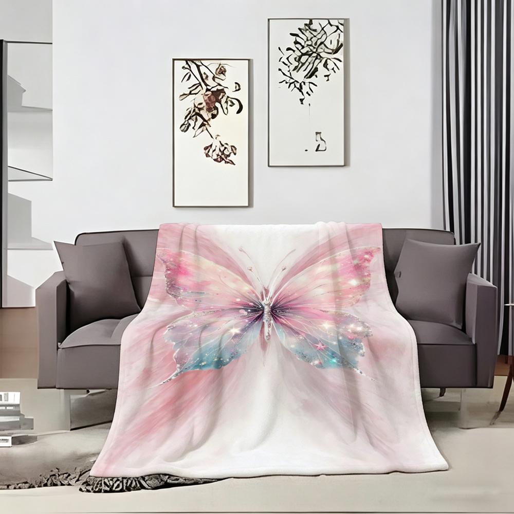 Art Graphic butterfly Throw Lightweight 240g Flannel Blanket Soft Skin-friendly for Summer Cooling