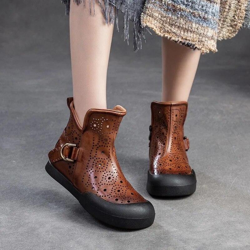 Johnature Дышащие ботинки в стиле ретро, ​​сандалии на плоской подошве из натуральной кожи, универсальная женская обувь с круглым носком