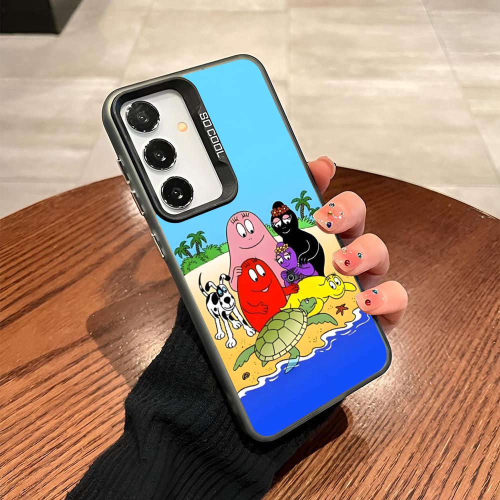 Cute Barbapapa Cartoon Phone Case For Samsung Galaxy S25 S24 S23 S22 S21 S20 Note20 Ultra Plus Fe colored silver Cover
