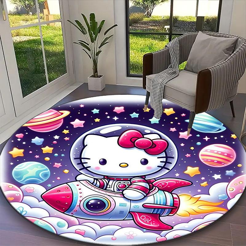 [Hello Kitty Printed Carpet] Durable Home and Office Round Rug, Kitchen Farmhouse Decorative Floor Mat