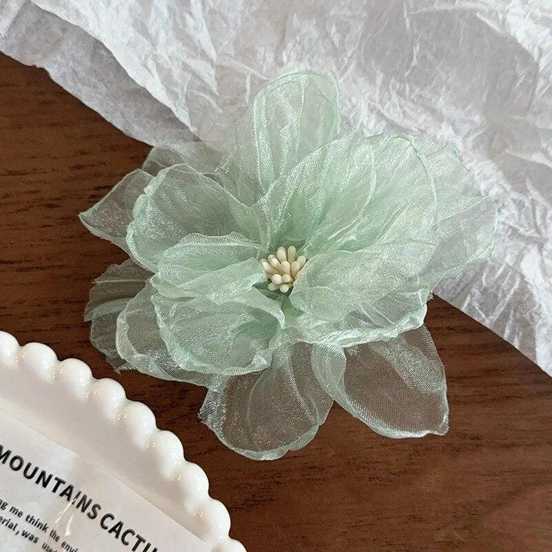 Новинка 2024 года, заколка для волос с большим цветком, модная шифоновая челка, заколки для волос, детские головные уборы для девочек, аксессуары для волос на отдыхе